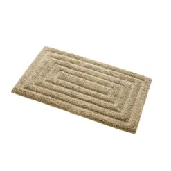 Knightsbridge Stylish And Comfortable All Season Traditional Racetrack Design Cotton Bath Rug 21" X 34" Stone
