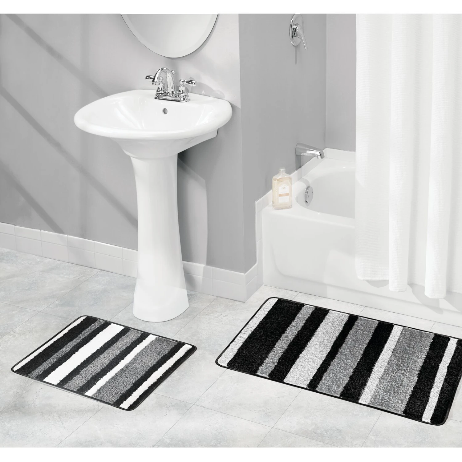 MDesign Assorted Microfiber Stripe Bath Rug For Tub/Shower, Set Of 3 4 MDesign Assorted Microfiber Stripe Bath Rug For Tub/Shower, Set Of 3 - Image 4