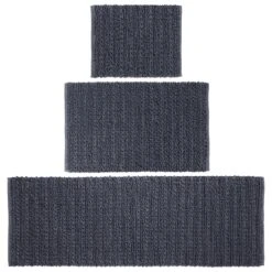 MDesign Bathroom 3 Piece Rug Set, Cotton, Water Absorbent Bath Mats, Navy Blue