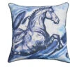 HomeRoots 18" X 18" Blue Horse Zippered Cotton Blend Throw Pillow With Embroidery