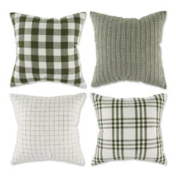 Set Of 4 Sage Green Farmhouse Check Throw Pillow Covers 18"