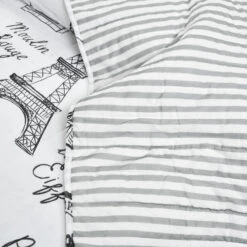 Paris Bonjour Reversible Cotton Quilt Black/White 3Pc Set King -Bed Linings Sale c6bd014df5da493b86367fcb7c90a243