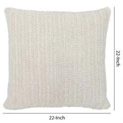 Square Fabric Throw Pillow With Hand Knit Details And Knife Edges, White- Benzara -Bed Linings Sale c9a0178dee89455f861a0d3c5ee2bfc5