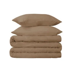 HomeRoots Taupe Queen Cotton Blend 650 Thread Count Washable Duvet Cover Set