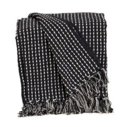 HomeRoots Black And White Handloom Woven Throw Blanket