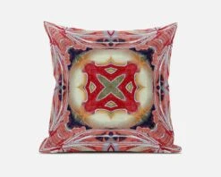 HomeRoots 16" X 16" Pink Peach Red Geometric Zippered Suede Throw Pillow