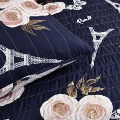 Vintage Paris Rose Butterfly Script Quilt 4Pc Set -Bed Linings Sale cf238016095947cdaf3c293adf0b99f4