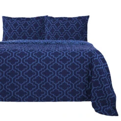 HomeRoots Navy Blue Queen Cotton Blend Thread Count Washable Duvet Cover Set