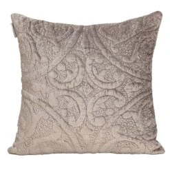HomeRoots Taupe Quilted Velvet Square Throw Pillow