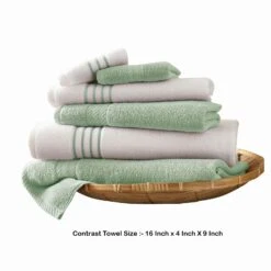 Dana 6 Piece Soft Egyptian Cotton Towel Set, Striped, Sage Green, White-Benzara -Bed Linings Sale d09c8d8d6b964f43815023c9a7b12aa9