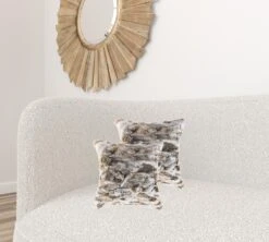 Homezia Set Of Two 18" X 18" Tan And White Rabbit Natural Fur Animal Print Throw Pillows -Bed Linings Sale d2bc243796d94a139320d4d2999d660e