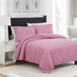 RT Designers Collection Ruby 3pc Pinsonic High Quality All Season Quilt Set For Revitalize Bedroom King Pink