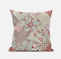 Homezia 20" Red White Floral Zippered Suede Throw Pillow