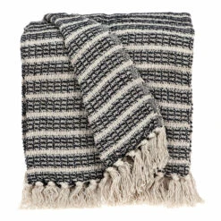 HomeRoots Black And Beige Striped Woven Handloom Throw Blanket