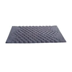 Knightsbridge Luxurious Block Pattern High Quality Year Round Cotton With Non-Skid Back Bath Rug 24" X 40" Silver