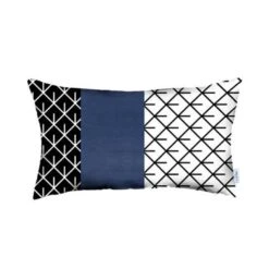 HomeRoots Rectangular Bohemian Lattice Pattern And Navy Blue Faux Leather Lumbar Pillow Cover