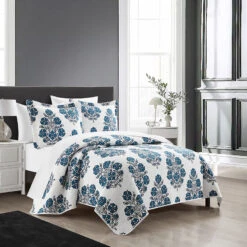 Chic Home Morris Quilt Set Large Scale Floral Medallion Print Design Bedding Blue -Bed Linings Sale dcb146c91b42444fafd3f2e8344748fa