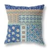 HomeRoots 18"X18" Blue And Orange Microsuede Patchwork Zippered Pillow