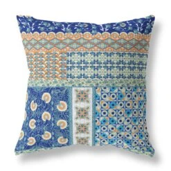 HomeRoots 18"X18" Blue And Orange Microsuede Patchwork Zippered Pillow