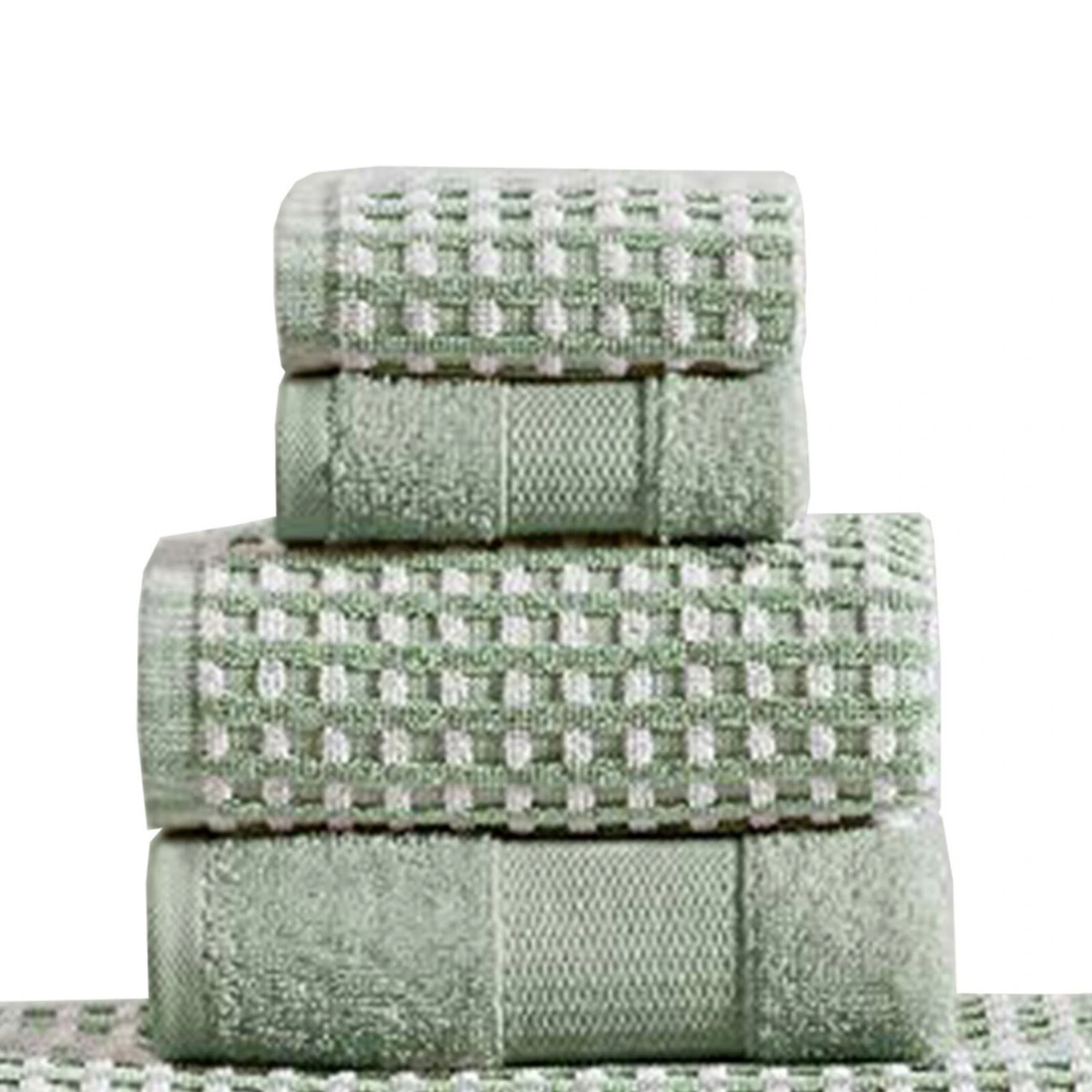 Porto 6 Piece Dual Tone Towel Set With Jacquard Grid Pattern The Urban Port, Green-Benzara 2 Porto 6 Piece Dual Tone Towel Set With Jacquard Grid Pattern The Urban Port, Green-Benzara - Image 2