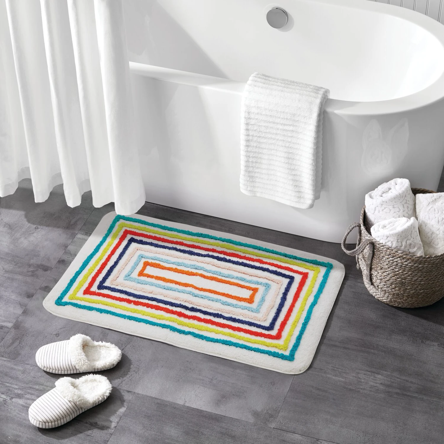 MDesign Soft Cotton Spa Bathroom Rug, Decorative Stripes Design 2 MDesign Soft Cotton Spa Bathroom Rug, Decorative Stripes Design - Image 2