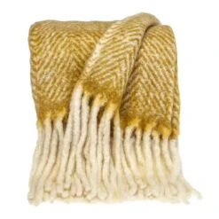 HomeRoots Mustard Knitted Acrylic Abstract Reversable Throw
