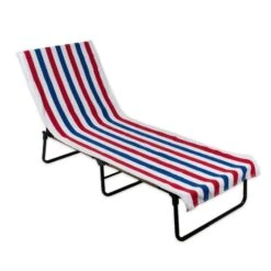 Design Imports 26 X 82 In. , White & Blue Stripe Lounge Chair Beach Towel With Top Fitted Pocket