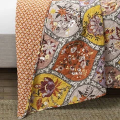 Bohemian Flower Reversible Oversized Cotton Quilt 3Pc Set -Bed Linings Sale e183b1c2f11145ed950ac8a16b8e0573