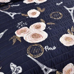 Vintage Paris Rose Butterfly Script Quilt 4Pc Set -Bed Linings Sale e1b6fd5bc14a4453ab72aa817fcaf304