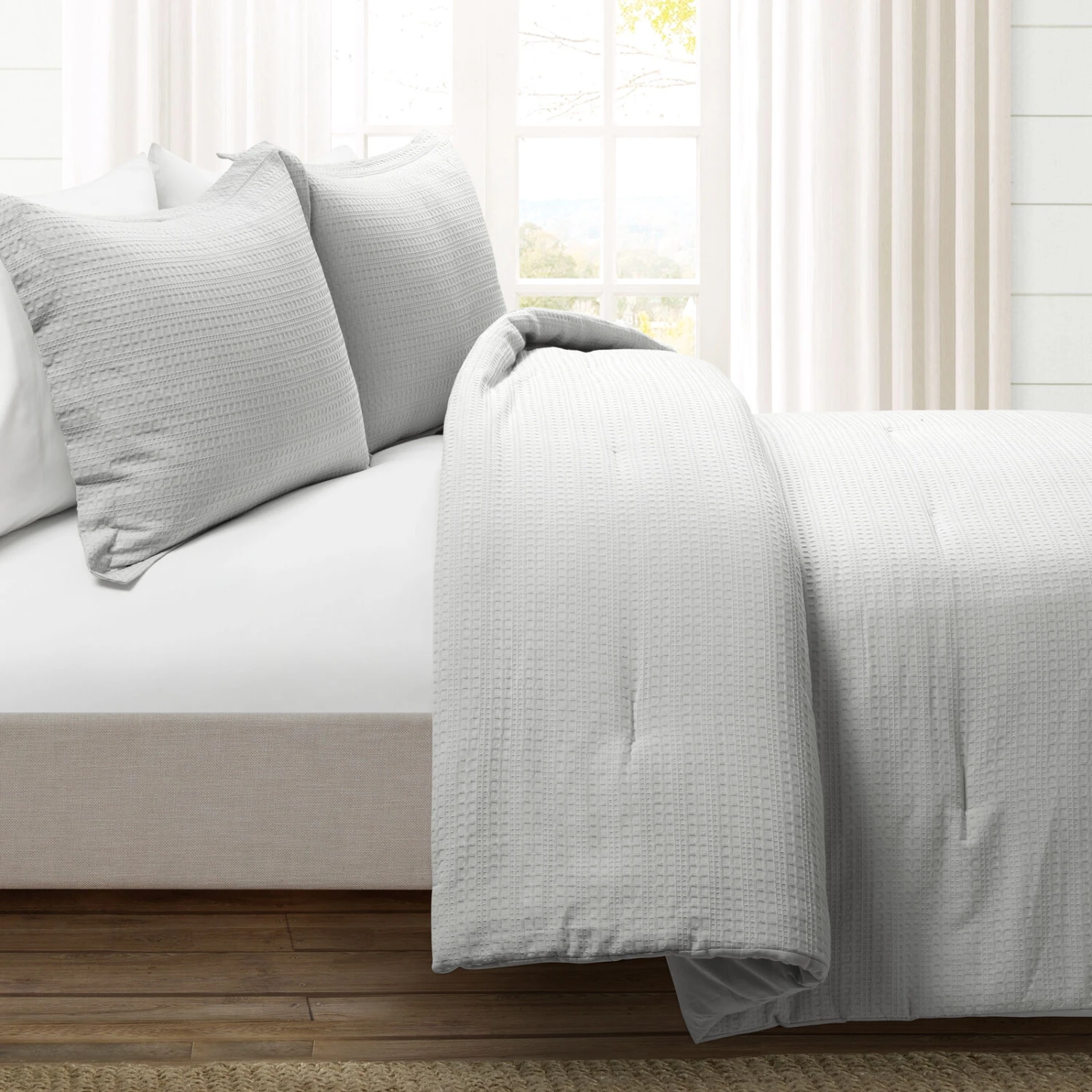 Haniya Solid Waffle Woven Cotton Textured Comforter 3-Pc Set 5 Haniya Solid Waffle Woven Cotton Textured Comforter 3-Pc Set - Image 5