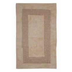 Perthshire Platinum Collection Cotton Bath Rug Racetrack Design Skid Resistant Comfortable Absorbent 20" X 30" Natural