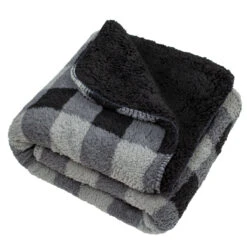 HomeRoots Black Grey And Black Printed Sherpa And Sherpa Throw Blanket