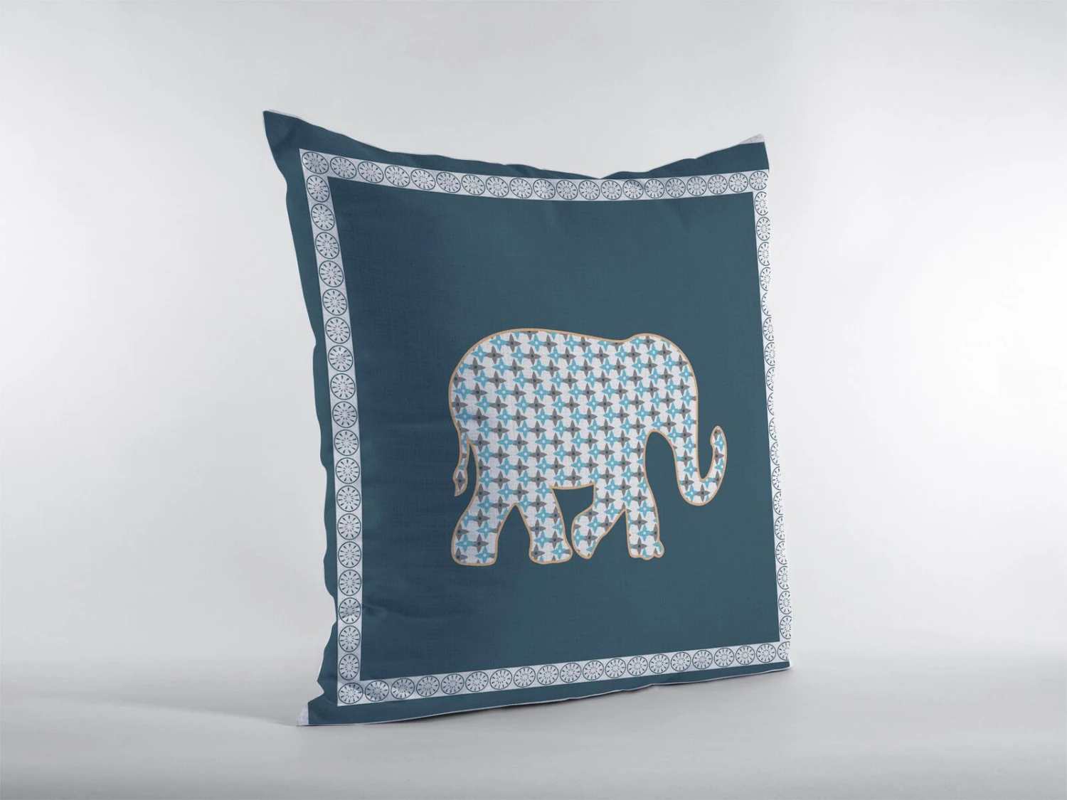 HomeRoots 20” Spruce Blue Elephant Boho Suede Throw Pillow 1 HomeRoots 20” Spruce Blue Elephant Boho Suede Throw Pillow