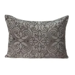 20" Champagne And Gray Cotton Rectangle Throw Pillow