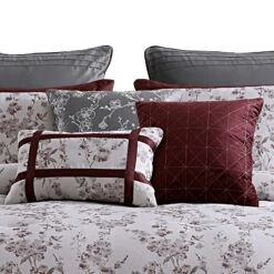 Sofia Polyester Comforter Set, Orchid Flower Print, Red White-Benzara -Bed Linings Sale e6d0f037a99d43389cd644b86506b183