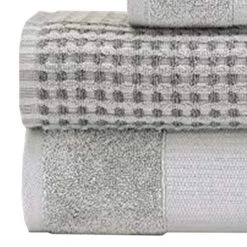 Porto 6 Piece Dual Tone Towel Set With Jacquard Pattern The Urban Port, Light Gray-Benzara -Bed Linings Sale e6e8160080af4c73b724e7b18b6e722f