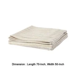 70 Inch Extra Soft Cotton Throw Blanket, Yarn Dyed Striped Design, Cream-Benzara -Bed Linings Sale e813c61e40f746418989d9de207c2e5a