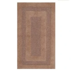 Luxurious Soft Plush Cotton Bath Rug Features Fashionable Racetrack Design With Non-Slip Latex Back 20" X 30" Natural