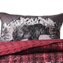 Sofia 20 X 36 King Pillow Sham, Red Plaid Microfiber, Bear And Mountain-Benzara -Bed Linings Sale ebcd6cf91ec24bd0b20ff616fb60e6b7