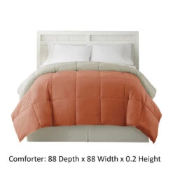 Genoa Queen Size Box Quilted Reversible Comforter The Urban Port, Orange And Gray-Benzara