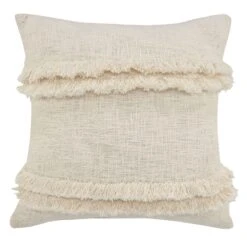 20" Beige Solid Fringed Square Throw Pillow