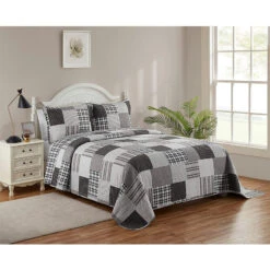 Legacy Decor 3 PCS Quilt Reversible Bedspread Coverlet Patchwork Design Ultra Soft Microfiber Oversized Full Size