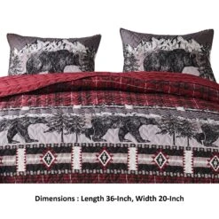 Sofia 20 X 36 King Pillow Sham, Red Plaid Microfiber, Bear And Mountain-Benzara -Bed Linings Sale f38e814704e748319474cc880d1f48c7