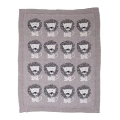 HomeRoots Grey Lots Of Lions Woven Knitted Baby Blanket
