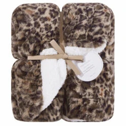 HomeRoots Reversible Leopard Brown Faux Rabbit Fur And Sherpa Throw Blanket