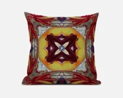 HomeRoots 18" X 18" Yellow Red Magenta Green Geometric Zippered Suede Throw Pillow