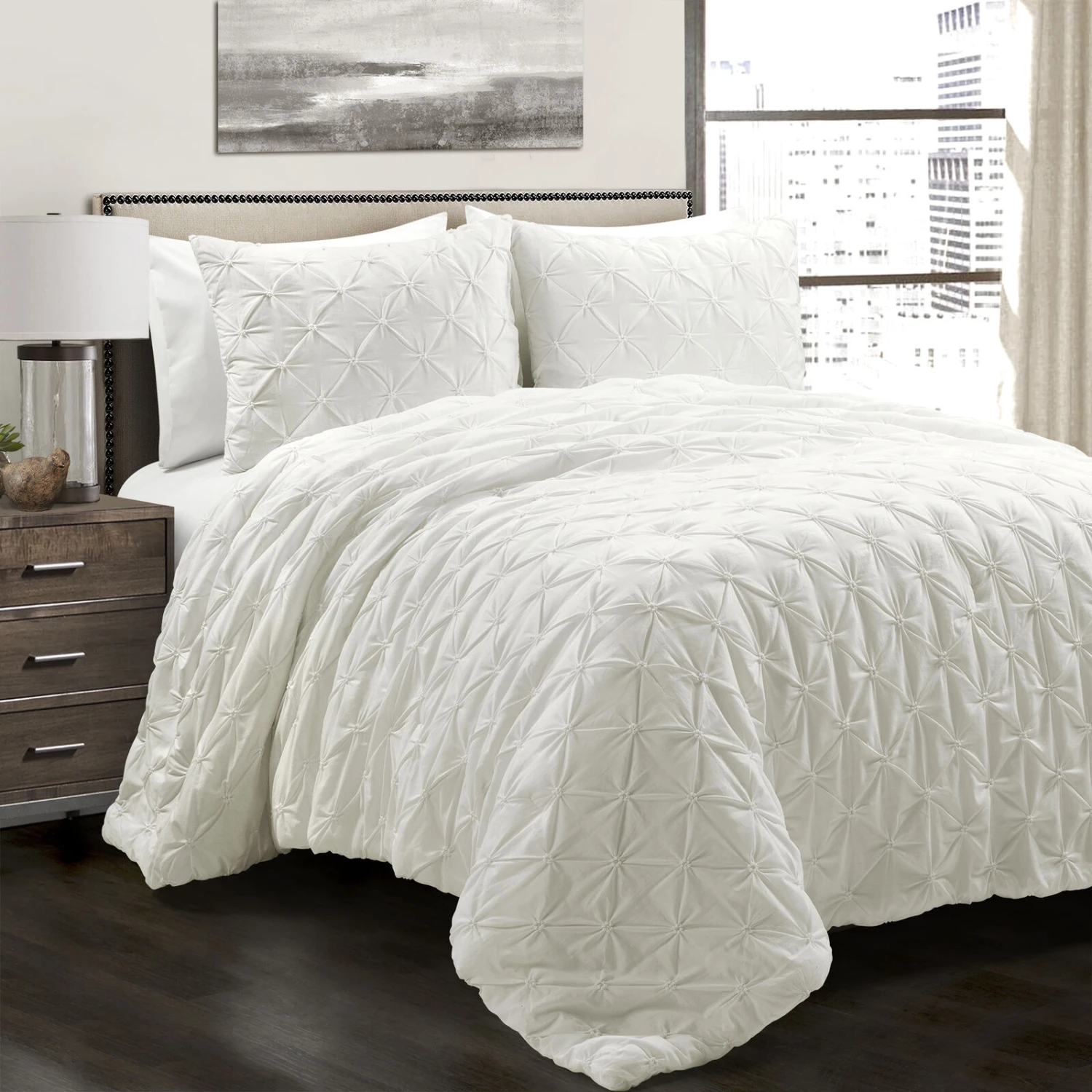 Ravello Pintuck 100% Cotton Comforter 3-Pc Set 2 Ravello Pintuck 100% Cotton Comforter 3-Pc Set - Image 2