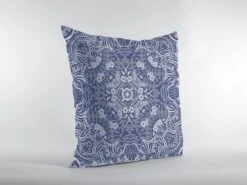 HomeRoots 16” Indigo White Boho Ornate Zippered Suede Throw Pillow