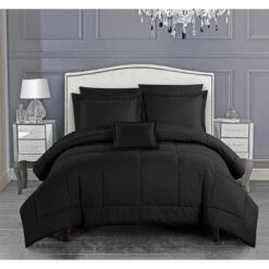 Chic Home King Size Josaia Comforter Set Pieced Solid Color Stitched Design Bedbedding Sheets & Decorative Pillow Shams Included, 8 Piece