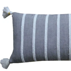 Homezia 14" X 36" Gray And Yellow Striped Handmade Cotton Blend Throw Pillow With Tassels -Bed Linings Sale f99f5cf4c14f4683bb78abff86d172f4